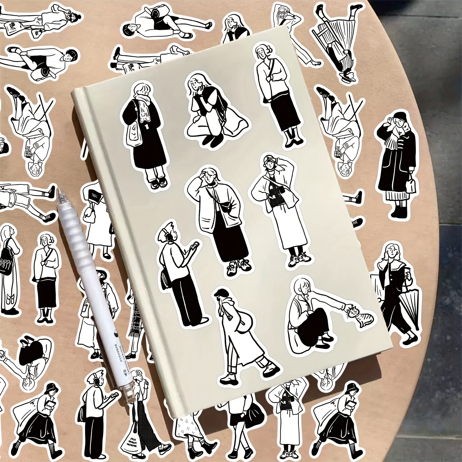 30pcs Minimalist Line Art Figure Stickers, Stylish Trendy Outfit Stickers, Hand-drawn Cartoon High-aesthetic Stickers, Decorative Stickers For Scrapbooks, Diaries, Phone Cases, Laptops, Water Bottles
