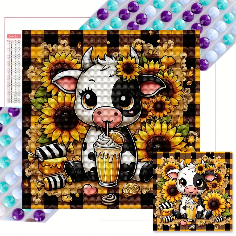 

20*20cm/7.87in*7.87inch Diy Diamond Painting Kit: 'sunflowers & Cow' Mosaic Art Set With Round Diamonds - Perfect For Home Decor And Gifts