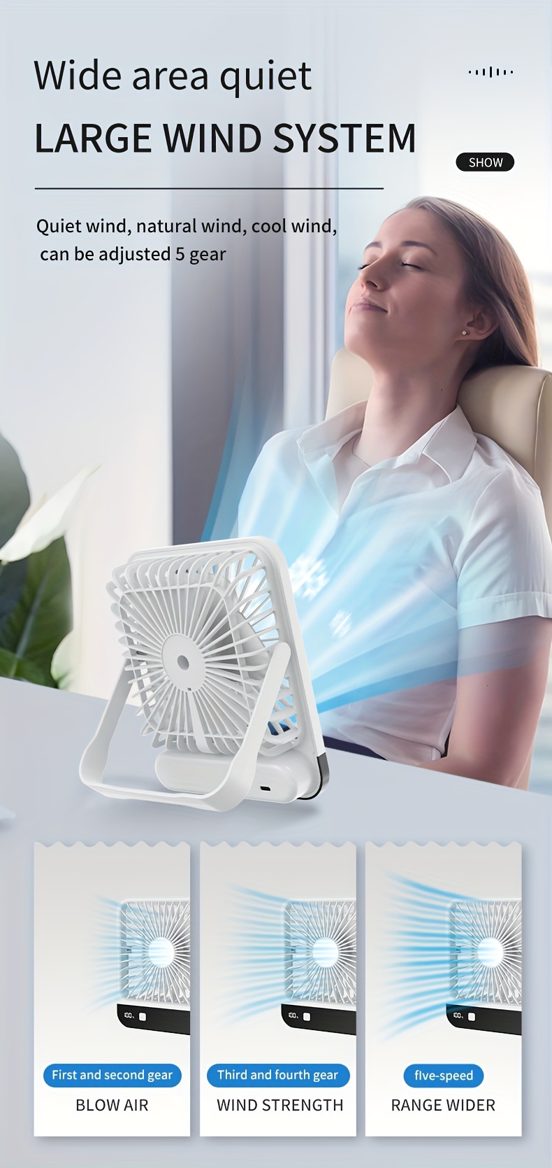 flexible   6 5 portable usb desk fan with   180 foldable 5   capacity 1800mah battery ideal for makeup home office use   details 1