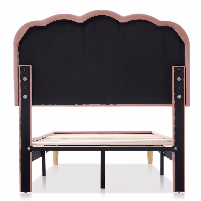 upholstered bed single bed 90 x 200cm bedstead with flat noodles frame and adjustable headboard pink upholstered bed bedroom bedstead youth bed room velvet 9