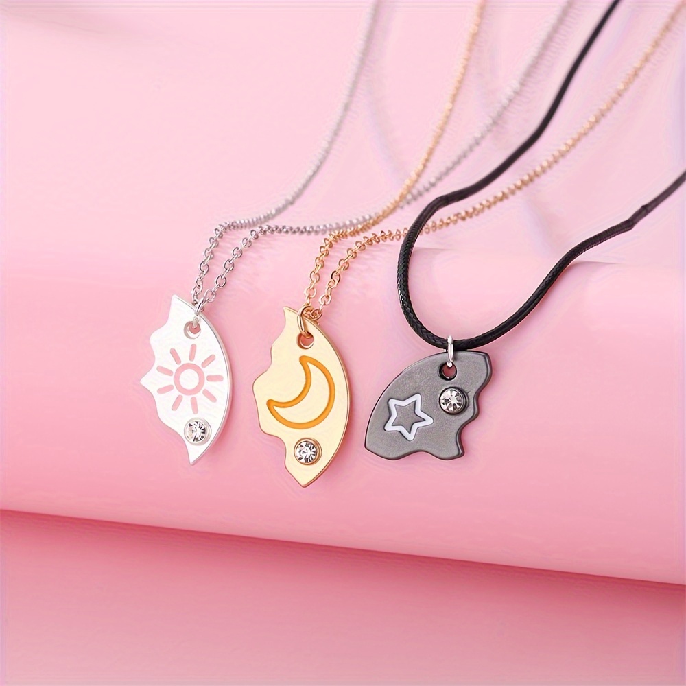 3pcs set sun moon star pendant necklace for women men jewelry accessories gifts details 3