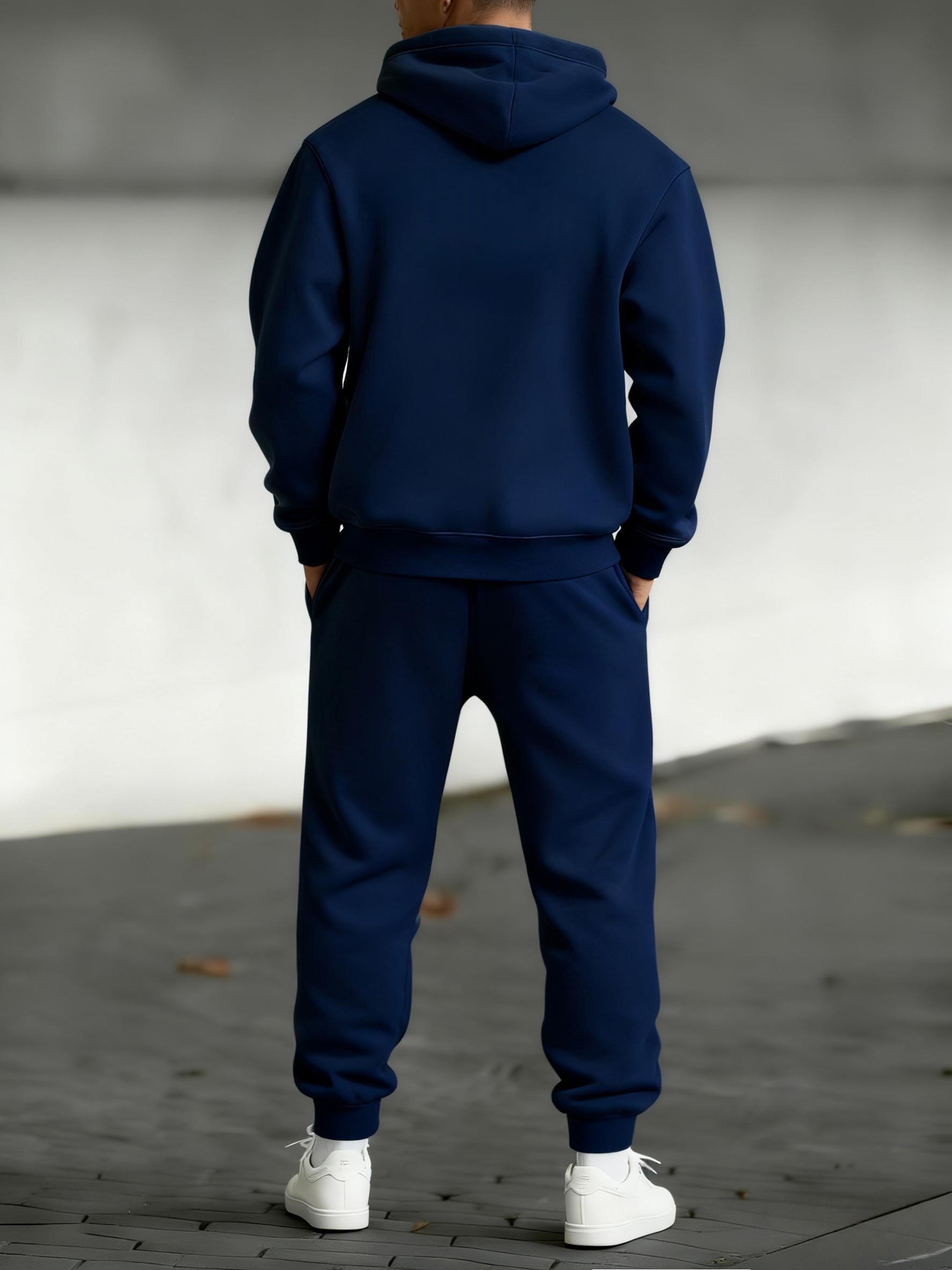 boston print autumn winter mens set warm and comfortable two piece hooded long sleeve sweatshirt and pants 3d embossed print lined thickened trendy   sportswear Product details 0