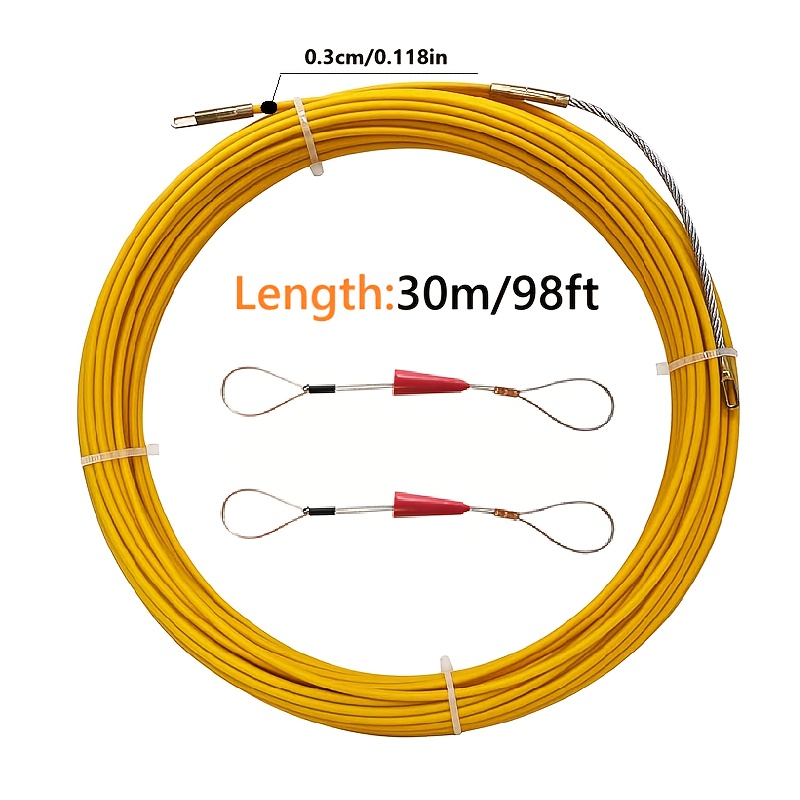 E-shop 3mm Fischband, Inklusive 2 Fischgürtelstraffer, Duct Rodder Fischband Kabelzieher, Nicht-Leitfähiger -Einfädler für Wand- und Rohrverkabelung in