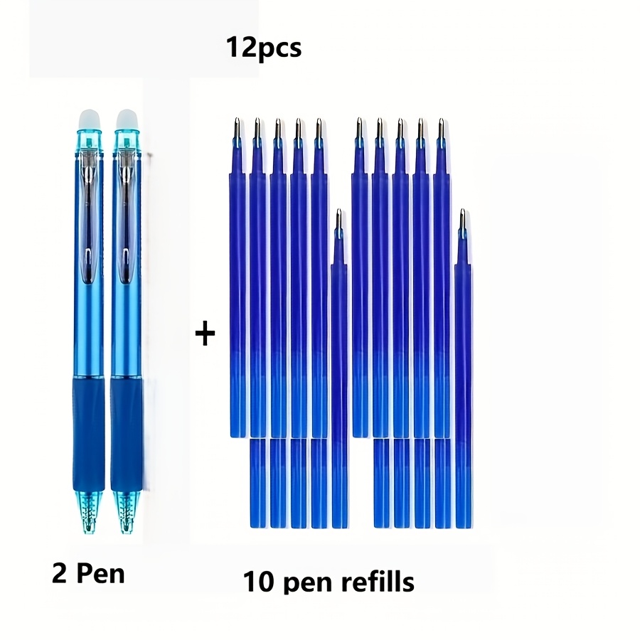 TEMU 12pcs Set - Erasable Gel Pens, 0.5mm Retractable Blue Ink, Suitable For School And Office Stationery. Smooth Writing And Quick-drying (2 Pens +