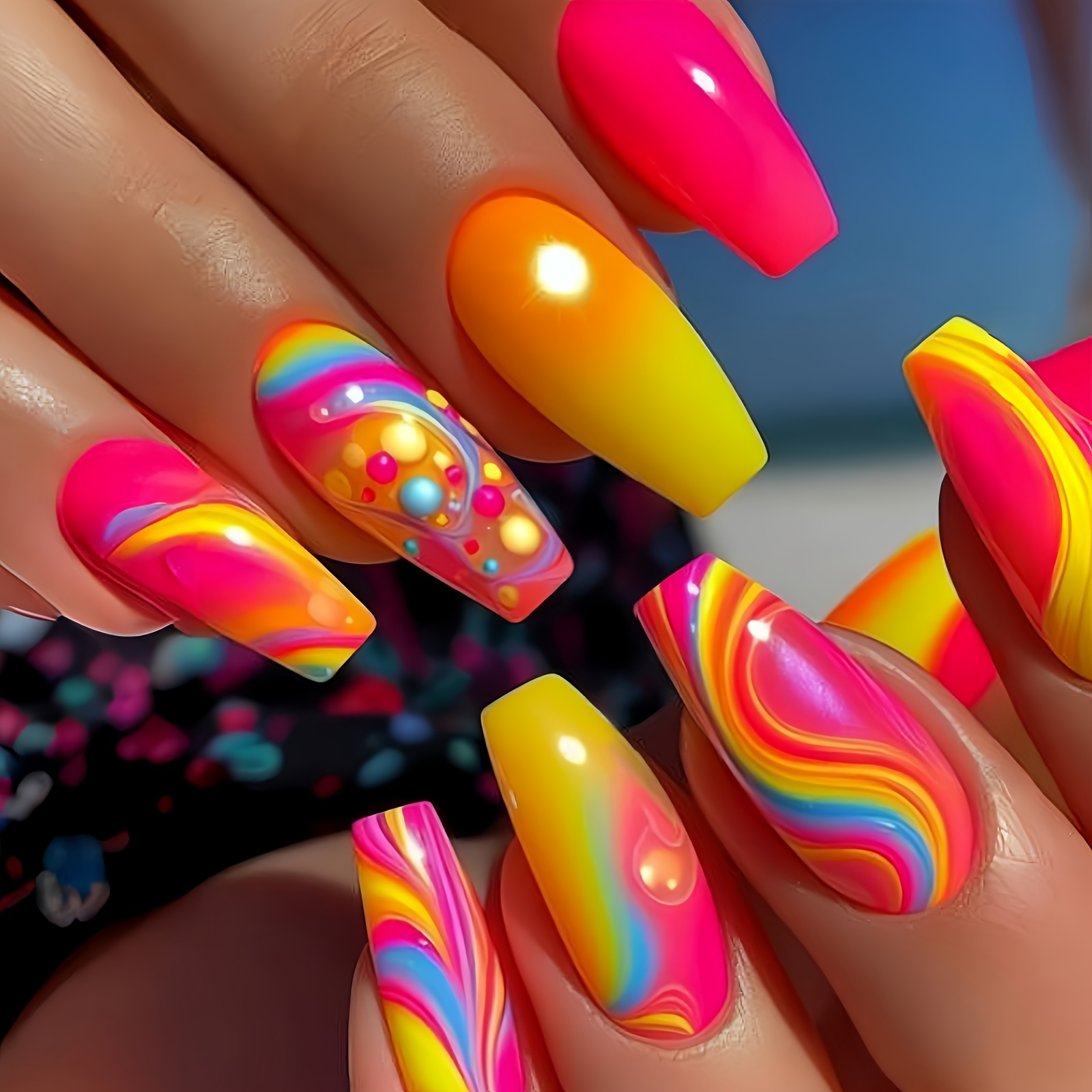TEMU Press-on Nail Stickers Pink Medium-long Ballet Style Gradient Striped Removable 24pcs Press-on Nail Stickers