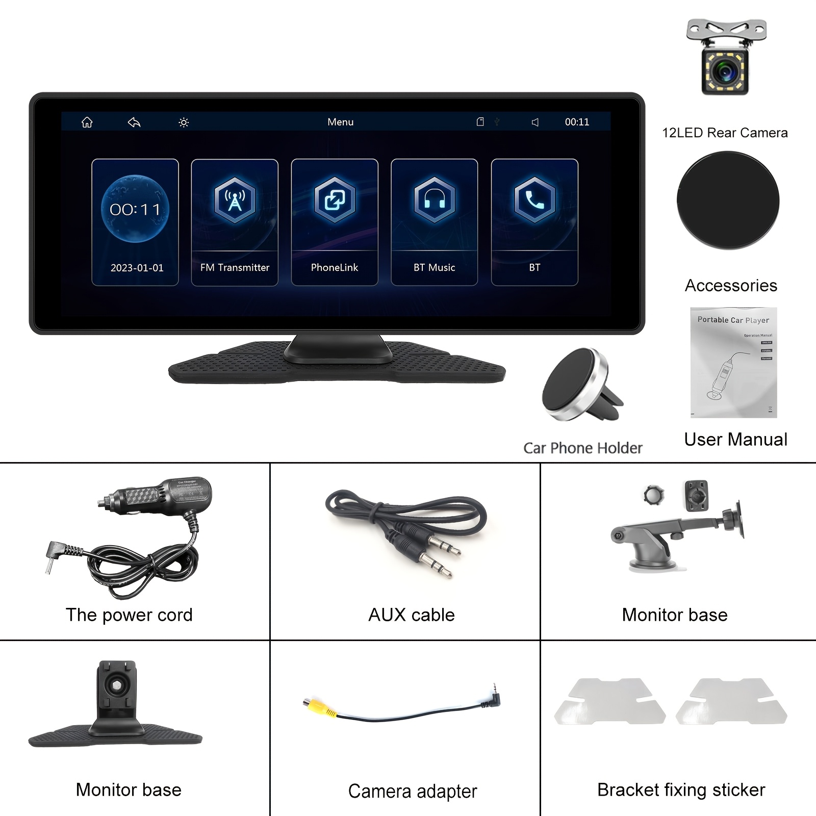 TEMU PODOFO Wireless da 10,26 Pollici per Autoradio con Carplay Auto con BT/ Touchscreen HD/ / / GPS/ Si-ri/ Telecamera Posteriore/ FM/ AUX/ Porta