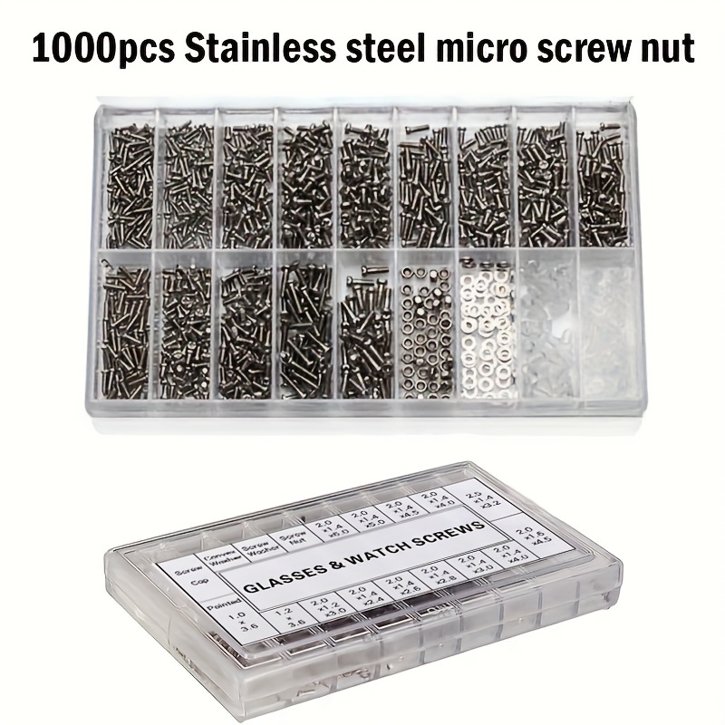 

1000-piece Precision Miniature Screw & Nut Set For Eyeglasses, Watches, Electronics - Stainless Steel, Assorted Sizes, Polished Finish