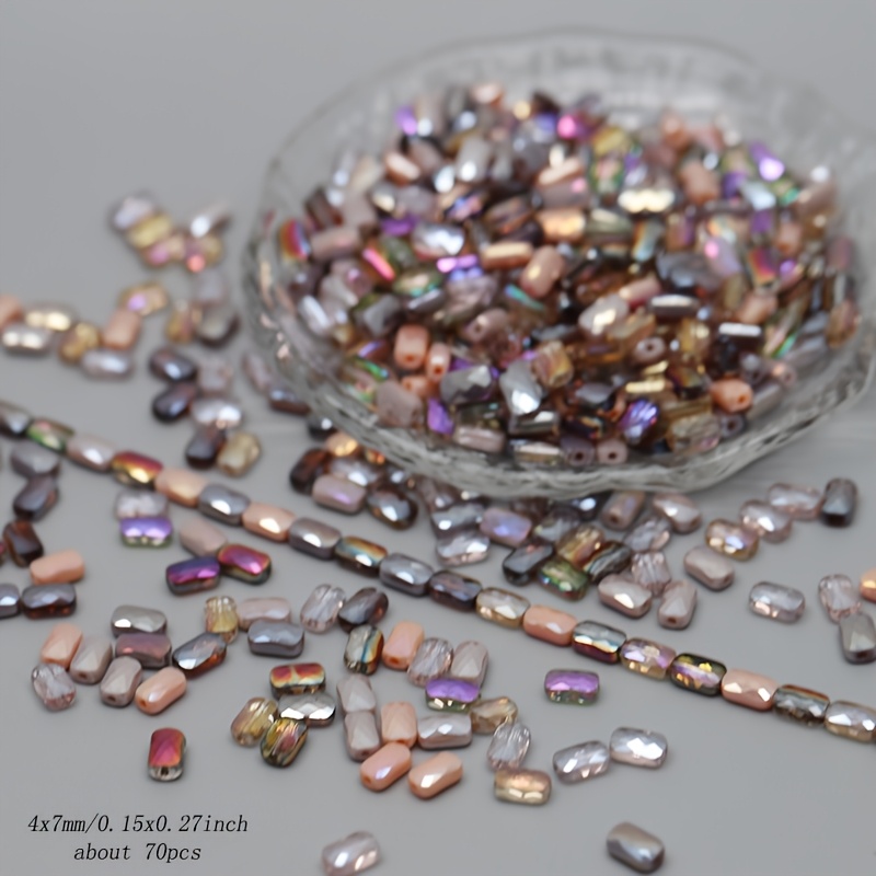 70pcs Mixed-Color 4x7mm Faceted Square Glass Beads