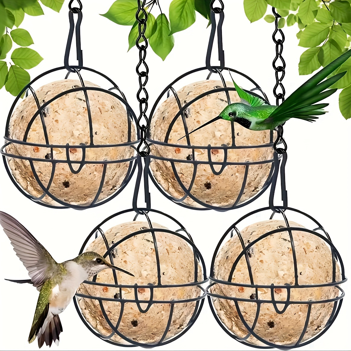 Pack Of 4 Iron Alloy Bird Feeder Swings With S-hooks - Hanging Metal Fat Ball Holder For , , , And Robins - Durable Bird Feeding Station For Garden