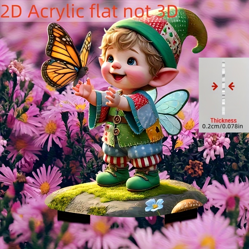עמוד גן אקרילי בוהמי עם גנומה ופרפר 2d שטוח, 1 יח - 3.9 x 2.3, עמיד למים ושריטות, קישוט חיצוני מתאים לסלון ודשא, מושלם לתורף השמש לחג ההודיה 0