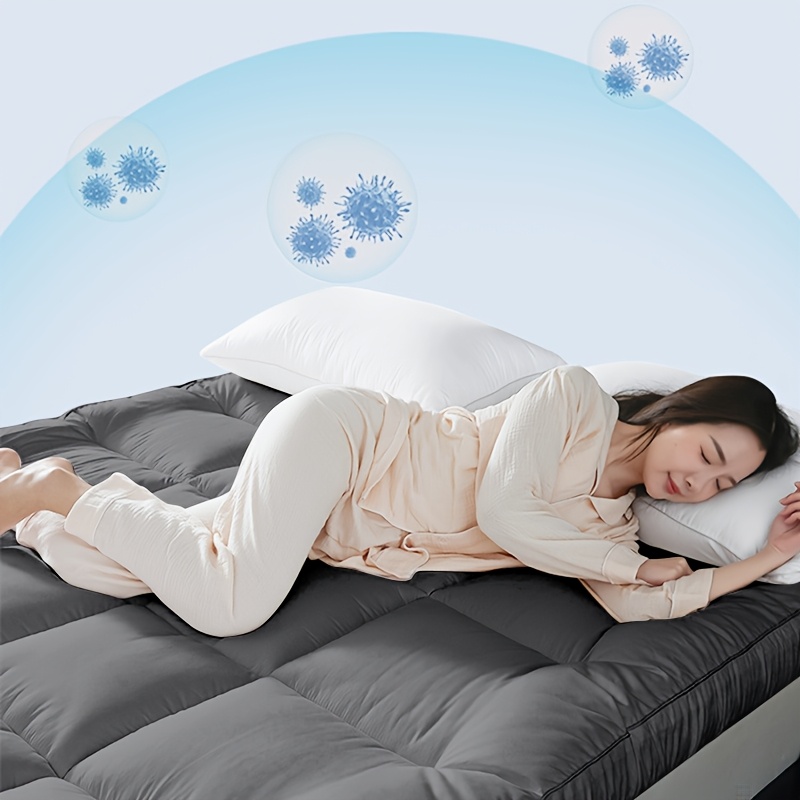 Microfibre Mattress Topper 4 Inch/10cm 1100 GSM | Super Soft and Fluffy Hand Filled, Fits Single, Double, King, Super Sizes, Grey, Belt Style Fixing