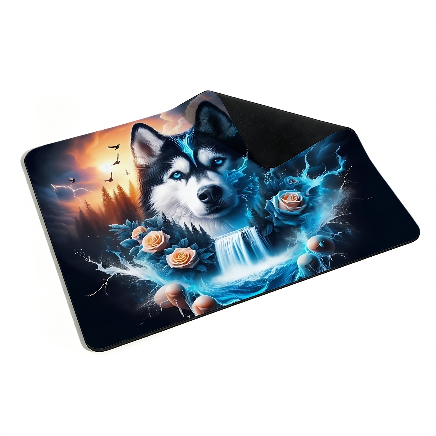 Formaat Husky Anime Muismat Compatibel voor PC/Laptop - Schattige Husky & Waterval Gaming Bureau Mat, Antislip Rubberen Onderkant, Dik Geschikt voor Kantoor, Computer, Gaming Setup - M Mode Muismat