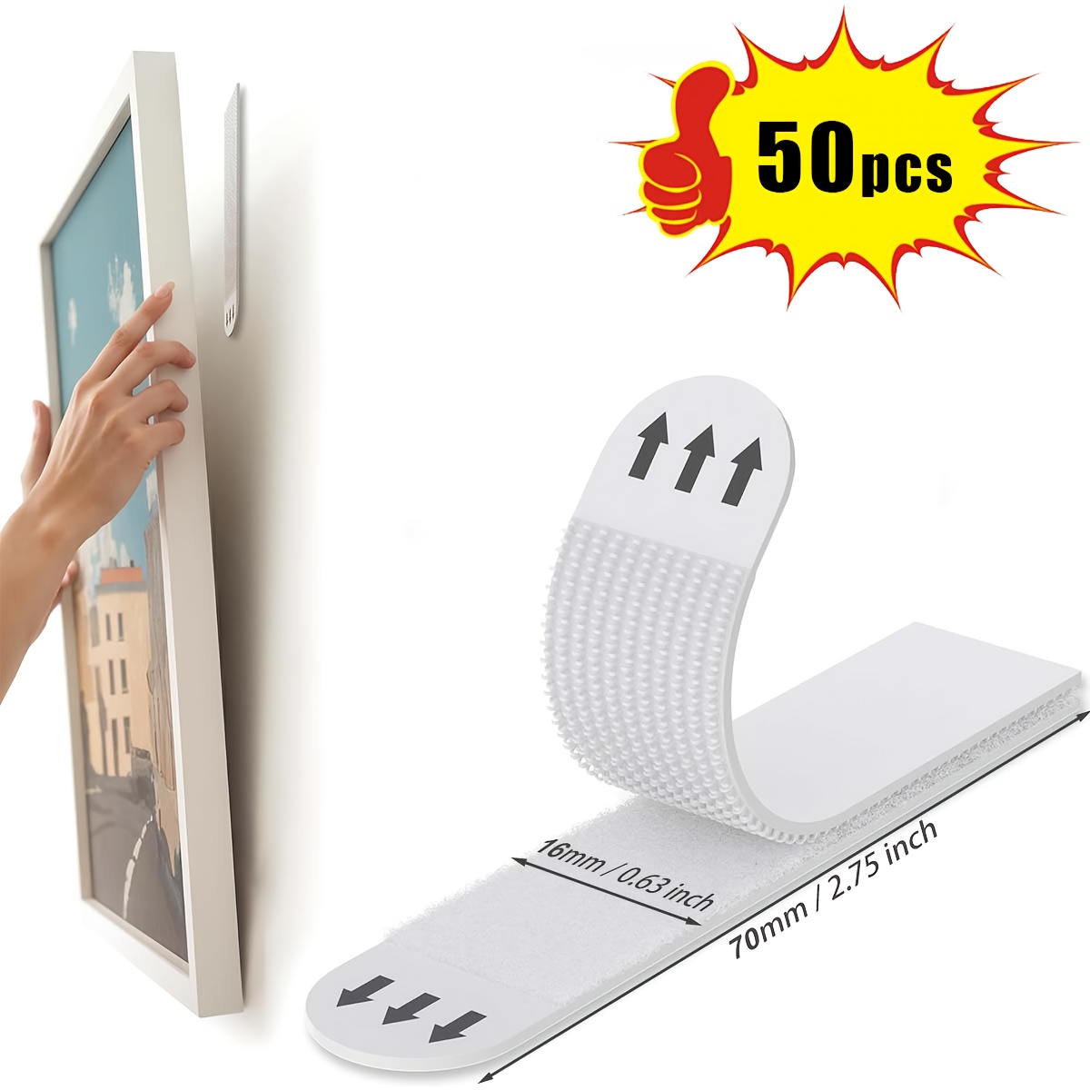 TEMU 50pcs Heavy-duty Picture Hanging Strips - No-drill Adhesive Wall Hooks Suitable For Home, Office, - Removable Large Poster Hangers With