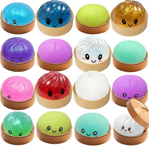 3 6 9pcs multi item fidget toy pack mini mixed glitter dumpling balls toys soft slow rising bun with steamer stretchy desk decor birthday gifts party supplies random colors styles