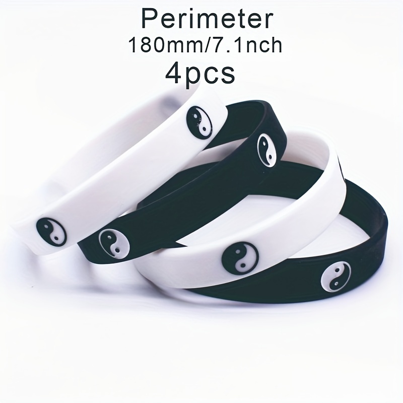 4pc Yin Yang Pattern Silicone Wristbands, Durable Accessories