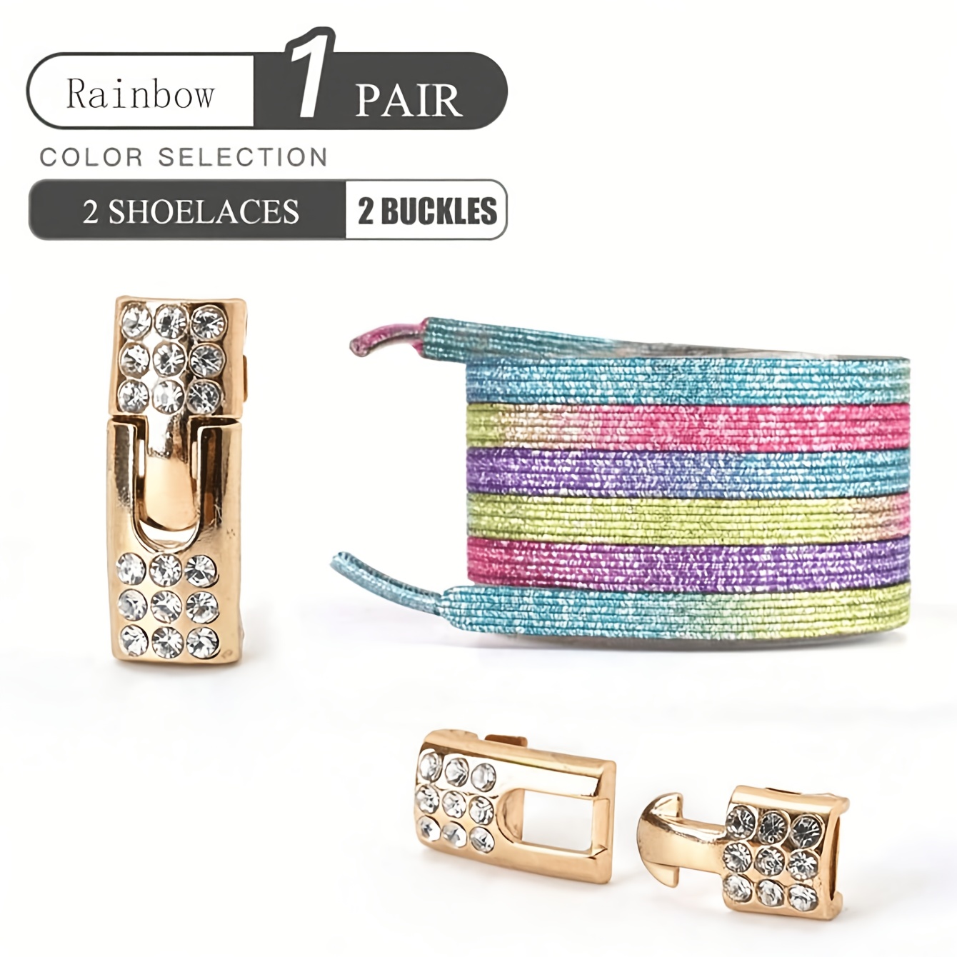 TEMU 1 Par de Cordones sin Cordones, Hebilla de Diamante, Cordones Elásticos, Perlas, Banda de Cordón de Moda de Color , Cordón sin Cordones, Cordón