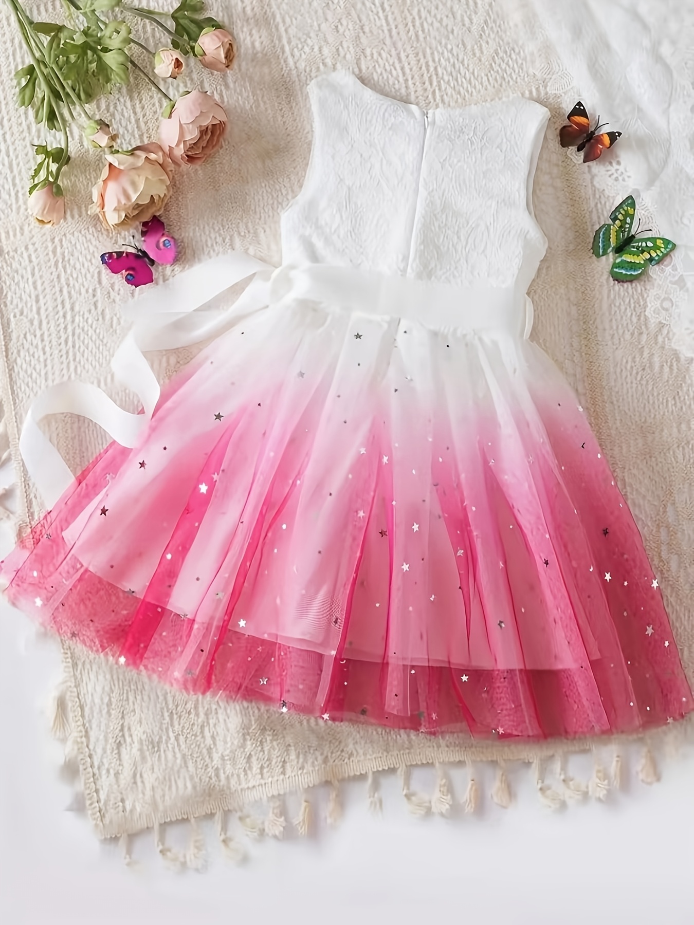 An Elegant Lace Princess Dress with a Belt * And Mesh Gradient Dress Ballet  Skirt * Christmas, Valentine'S Day Gifts, Holiday Parties * Evening Events,  Birthdays, Weddings, And Everyday Wear