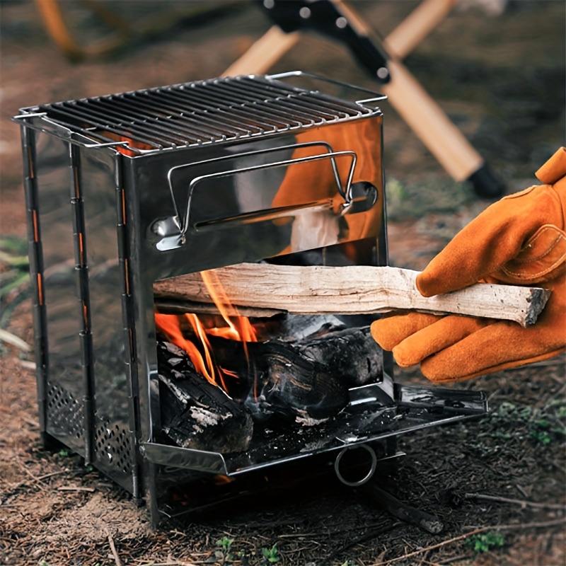 portable stainless steel folding charcoal grill with skewers