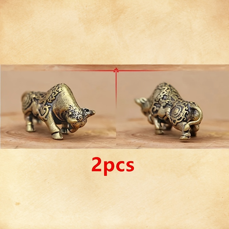 2pcs Vintage Statue Wealth Brass Ornament Desk Decoration Good Luck Miniature Statue Gift
