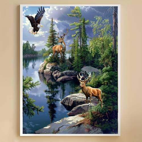 1pc lakeside deer shadow diamond painting new frameless round diamond painting kit craft desktop ornament wall hanging home decor artwork holiday gift present learn to make to improve concentration