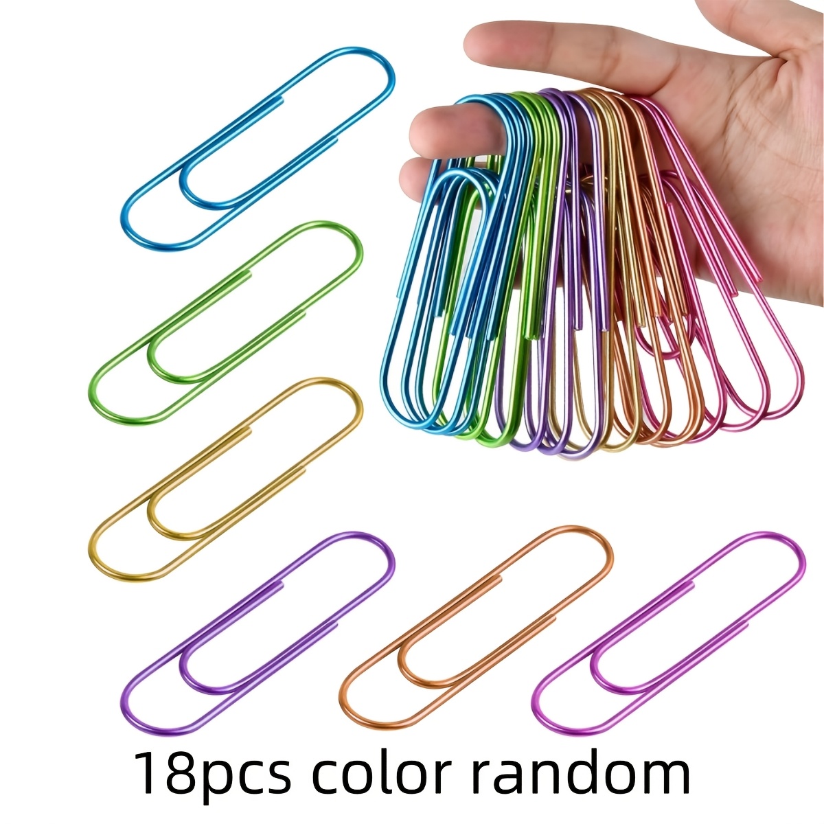 18pcs Pearlized 4-inch Jumbo Paper Clips - Heavy Duty Metal Multicolor Office Supplies For Home, School & Document Organization ,random Style