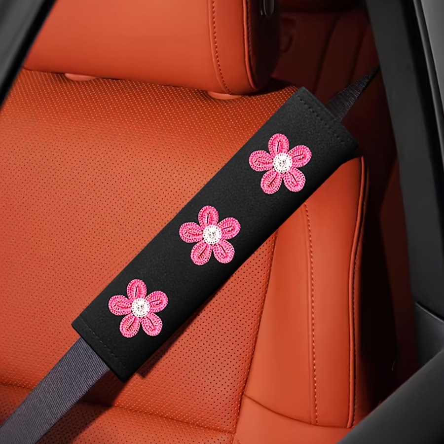 TEMU 1pc Flower Embroidered Car Seat Belt Cover, Designed To Prevent Chafing On The Neck And Shoulders, Interior Decoration Item That Alleviates