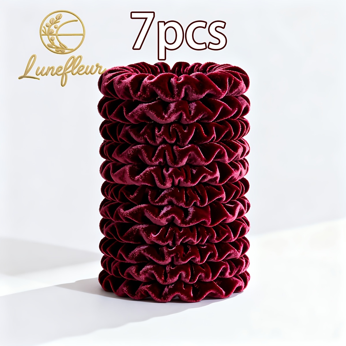 Image of 7pcs Thin Scrunchies Set, Burgundy Ribbon Hair Ties, Old Money Aesthetic Hair Accessories, Chic & Soft For Women