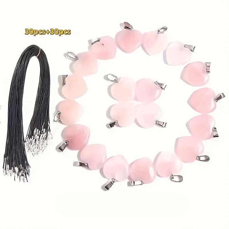 TEMU 60pcs Pink Artificial Pendants With Black Necklace - Ideal For, Watches & Accessories - Perfect Valentine's Day,, Halloween Gift (30pcs Heart Pendants + 30pcs Necklaces)