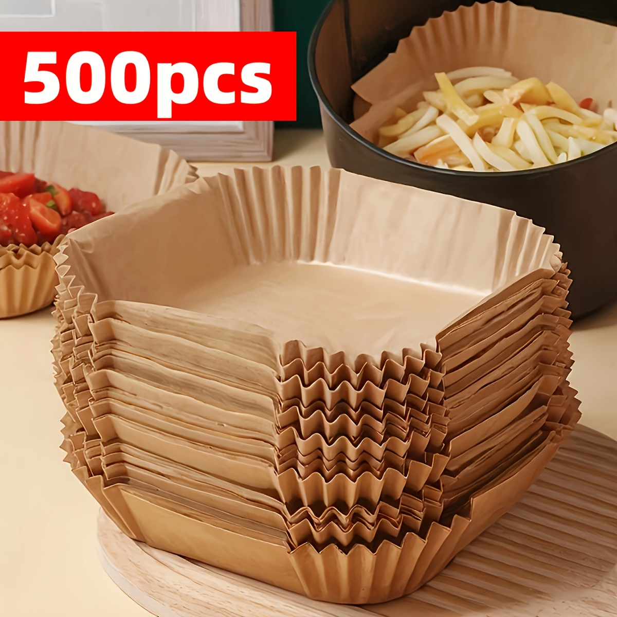 Image of 100/200/500pcs Air Fryer Liners - Brown Paper Sheets For Baking, Roasting, And Microwave - Easy To Clean, Cooking, Ideal For Home And Commercial Kitchens, Air Fryer Additions