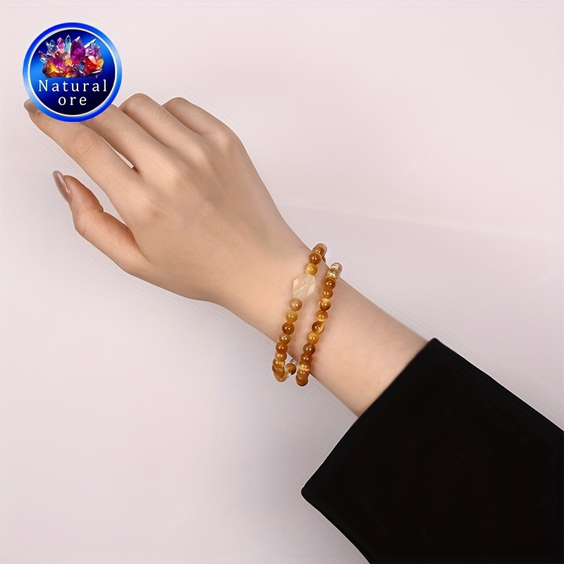 Natural Stone Wrap Bracelet with Yellow Stone & Tiger's Eye Bead
