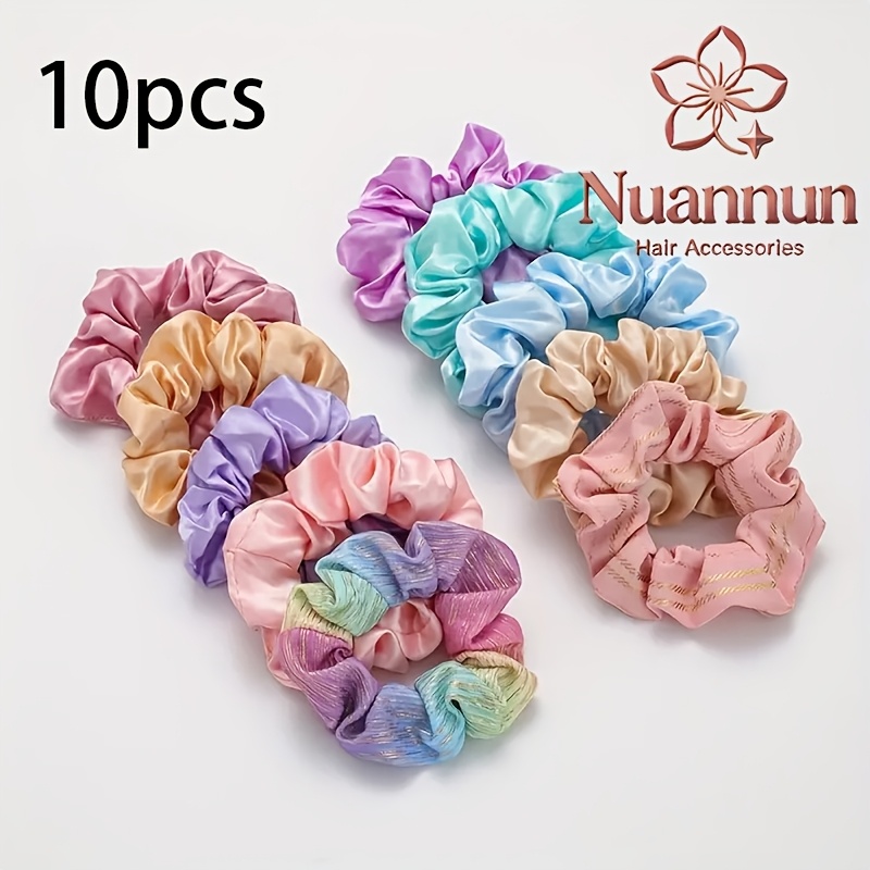 10pcs Set Of Elegant Pink- Minimalist Satin Crinkle Large Hair Ties For Ponytails And Buns, Versatile Everyday Hair Accessories