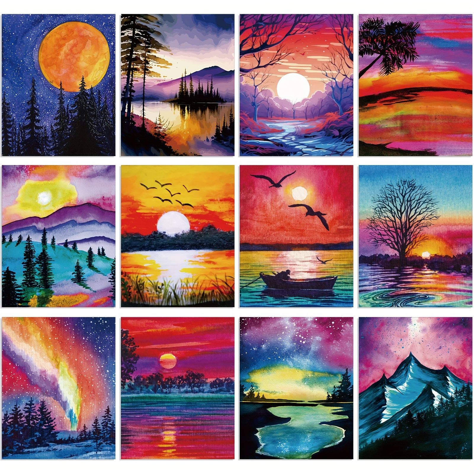 

12 Pcs Pre Drawn Canvas Pre Printed Canvas Set For Adults Cute Printed Canvas Set Theme Canvas Painting For Party Favor (natural Scenery8 X 10 Inch)