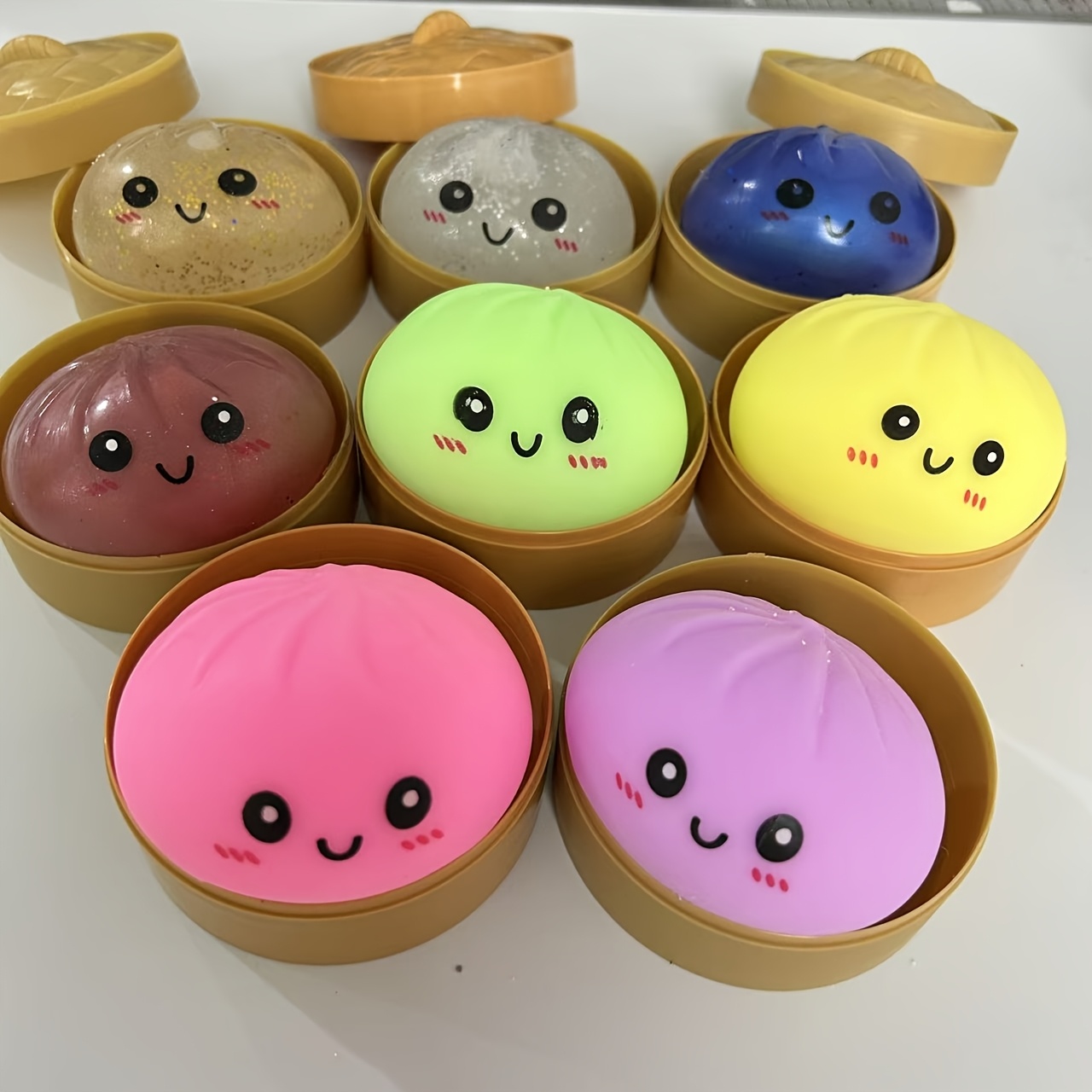 easter basket filler party gift shiny baozi colored stress balls random     baozi and steamer   simulated food squeeze toys stress relief and fun