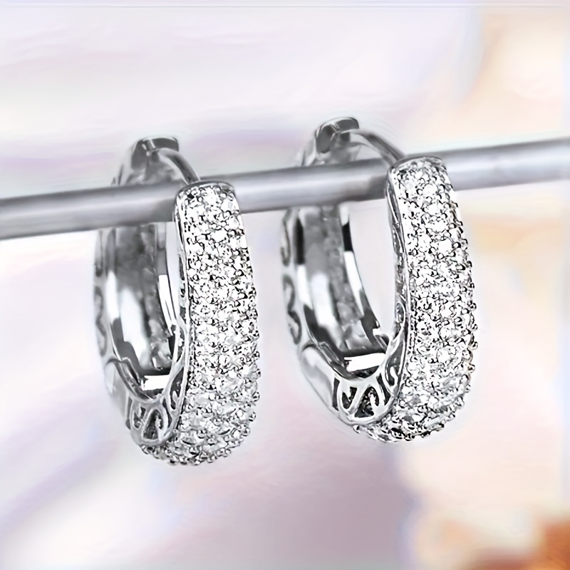 TEMU 1 Pair Of Elegant And Luxurious Copper-inlaid Synthetic Synthetic Zirconia U-shaped Hoop Earrings, High-quality Fashion Jewelry Gift For Women's