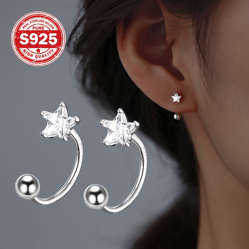 

Sterling Silver Star-shaped Zirconia Earrings 1 Pair, Elegant & Sparkling Studs And Hoops For Women, Hypoallergenic 1.75g, Exquisite Daily Jewelry, Perfect Gift For Ladies - Cute & Luxurious Style