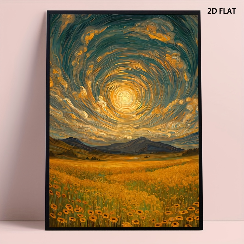 TEMU 1pc Van Gogh Sunflowers Canvas Wall Art Poster - Frameless 2d Flat Landscape, Iconic Van Gogh Sunflower Field For Home, Office, Cafe Decor -