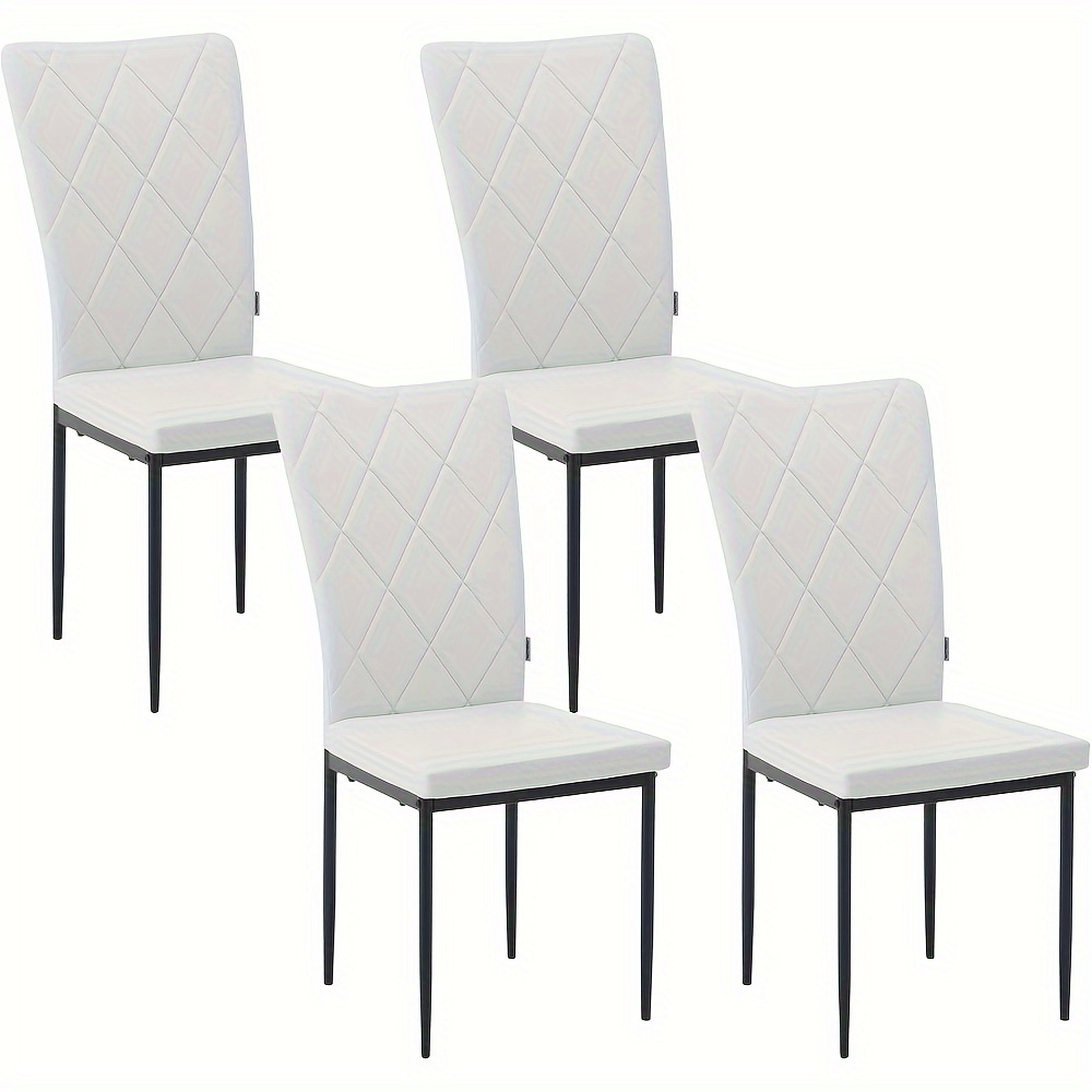 4pcs Dining Chairs, Kitchen Chair, Faux Leather Chair, With High Back, Thick Padded Seat, Metal Legs, Modern