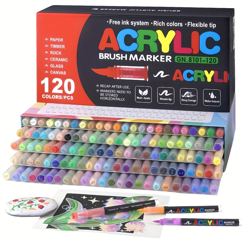 120pcs Marqueurs Acryliques Guangna - Fournitures d&#39;Art en Encre Liquide Multicolore à Grande Capacité avec Pointes Flexibles pour Peinture sur Verre, Pierre, Papier et Métal &amp; Bois - Idéaux pour Artistes, Artisans, Cadeaux d&#39;Anniversaire
