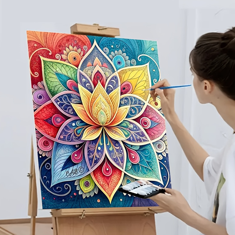 Image of [professional Art Use] 1pc Beginner-friendly Adult Digital Painting Kit - Includes Acrylic Paints, Canvas, 3pcs Brushes, And Manual | Acrylic Painting