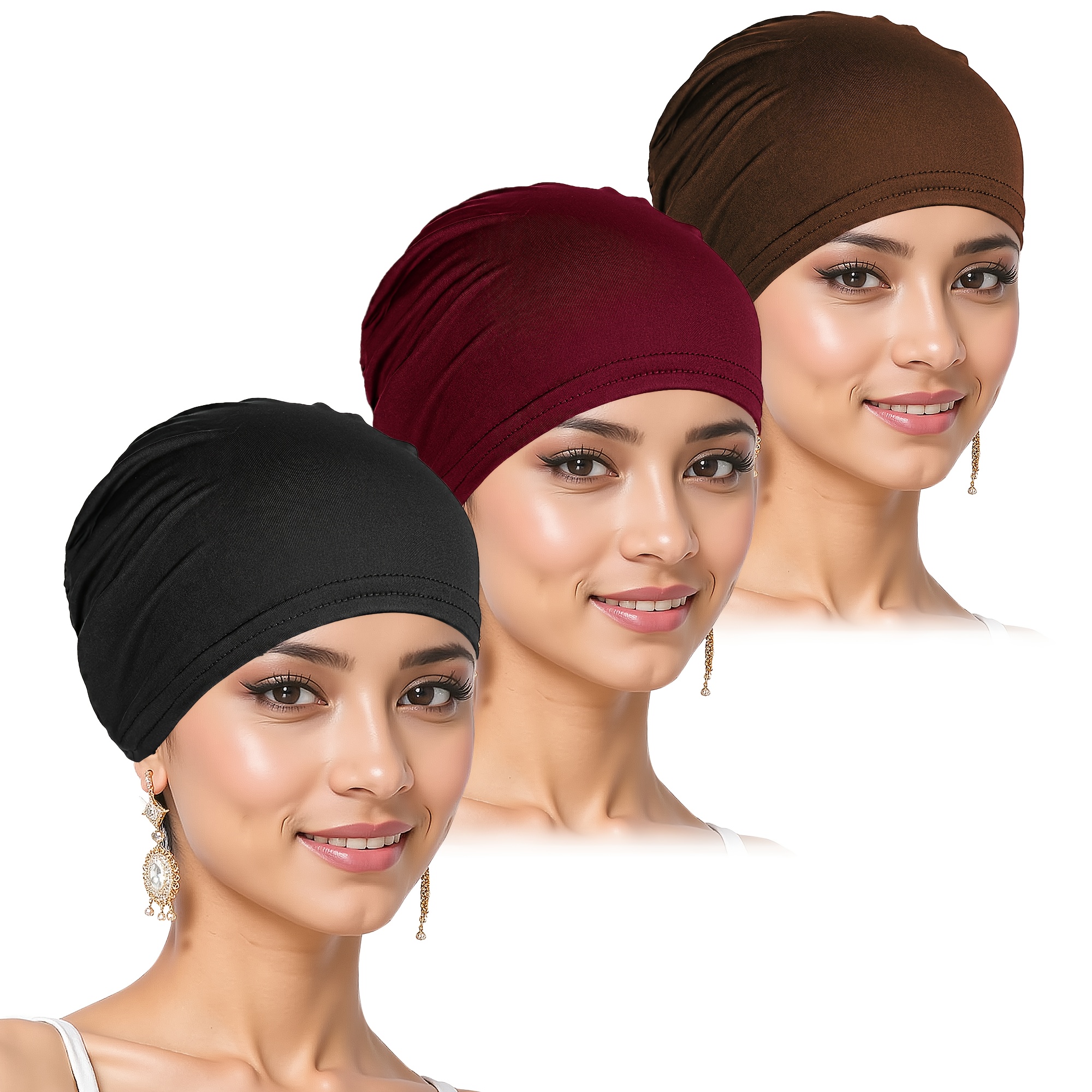 TEMU 3pcs Women's Turban Hijab Set - Fashionable Soft Headscarves And Base Caps - Breathable For Travel, Shopping