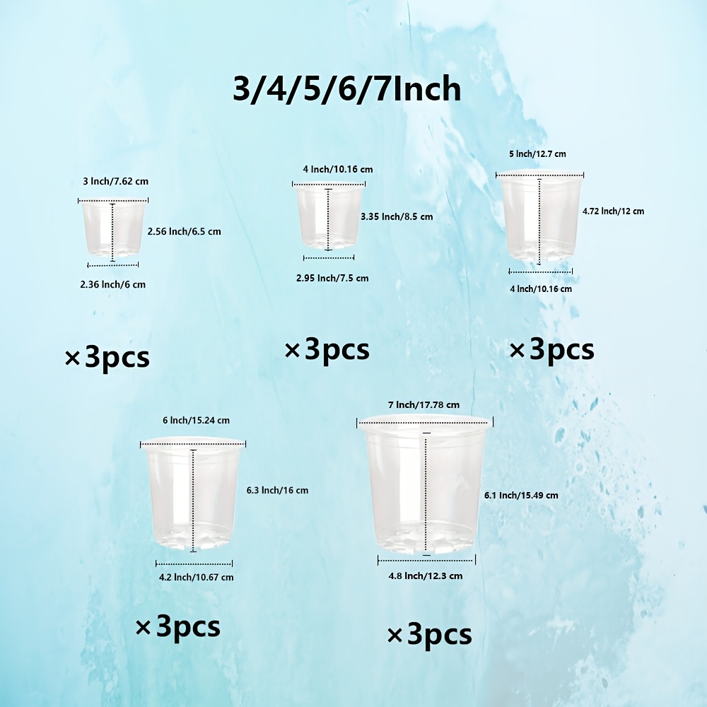 Image of 3/4/5/6/7 Inch 15 Pack, Reinforced Transparent Seedling Pot With Drainage Holes. The Transparent Material Allows Observation Of , And The Drainage Holes Provide Better Root And Prevent Water