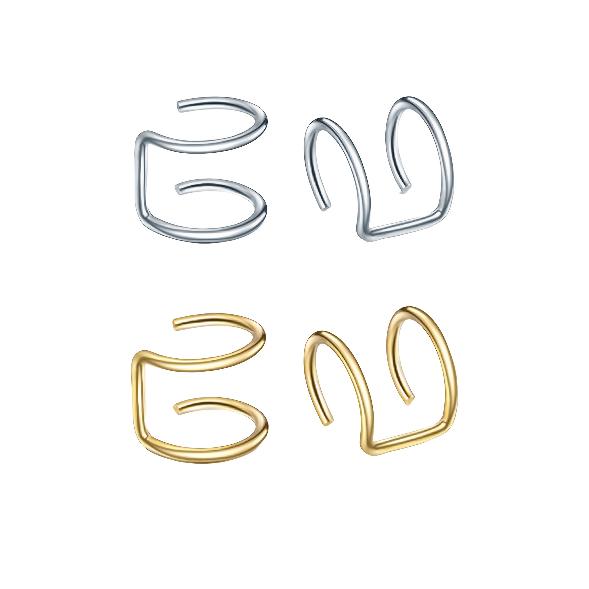 TEMU 4pcs Korean-style No-piercing Ear Studs, Titanium Steel Ear Bone Studs, Double Hoop Fashion Ear Clips