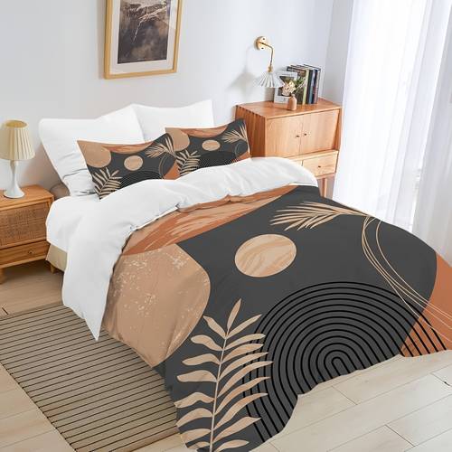 boho duvet cover 3pcs soft washed microfiber duvet cover set abstract arch sun modern century bedding sets for home bedding decorations without comforter