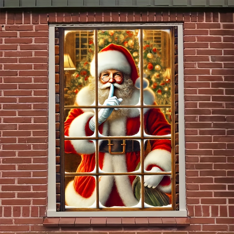 

1-pack Christmas Santa Claus Window Decoration - 100% Polyester Enhancing, Vibrant And Santa Design, Ideal For Holiday Decor, Multipurpose, No Electricity Or Batteries Required