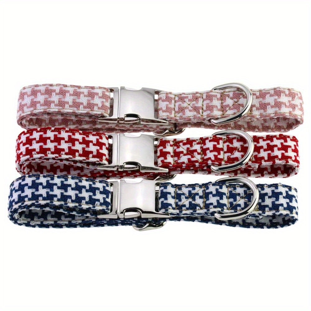 Custom Engraved Houndstooth Dog Collar with Adjustable Quick Release Buckle