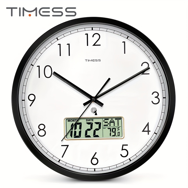 

Timess Atomic Analog Wall Clock, Battery Powered 14 Inch 4-color Large Dial With Silent And Easy To Read And Use Clock, Equipped With Lcd Calendar Temperature Display, Ideal For Modern Home, Kitchen.