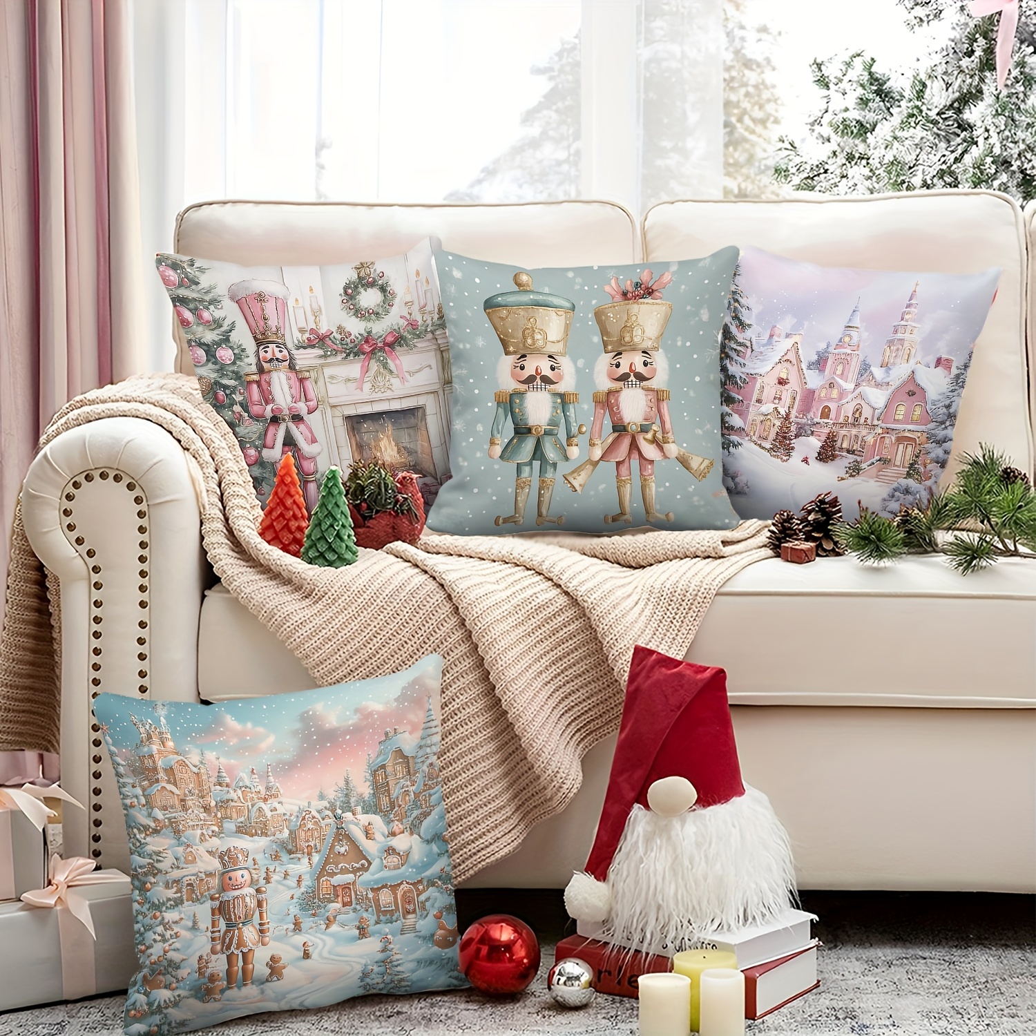 

4pcs Set Christmas , 18x18 , Zip , Polyester, Decorative For &