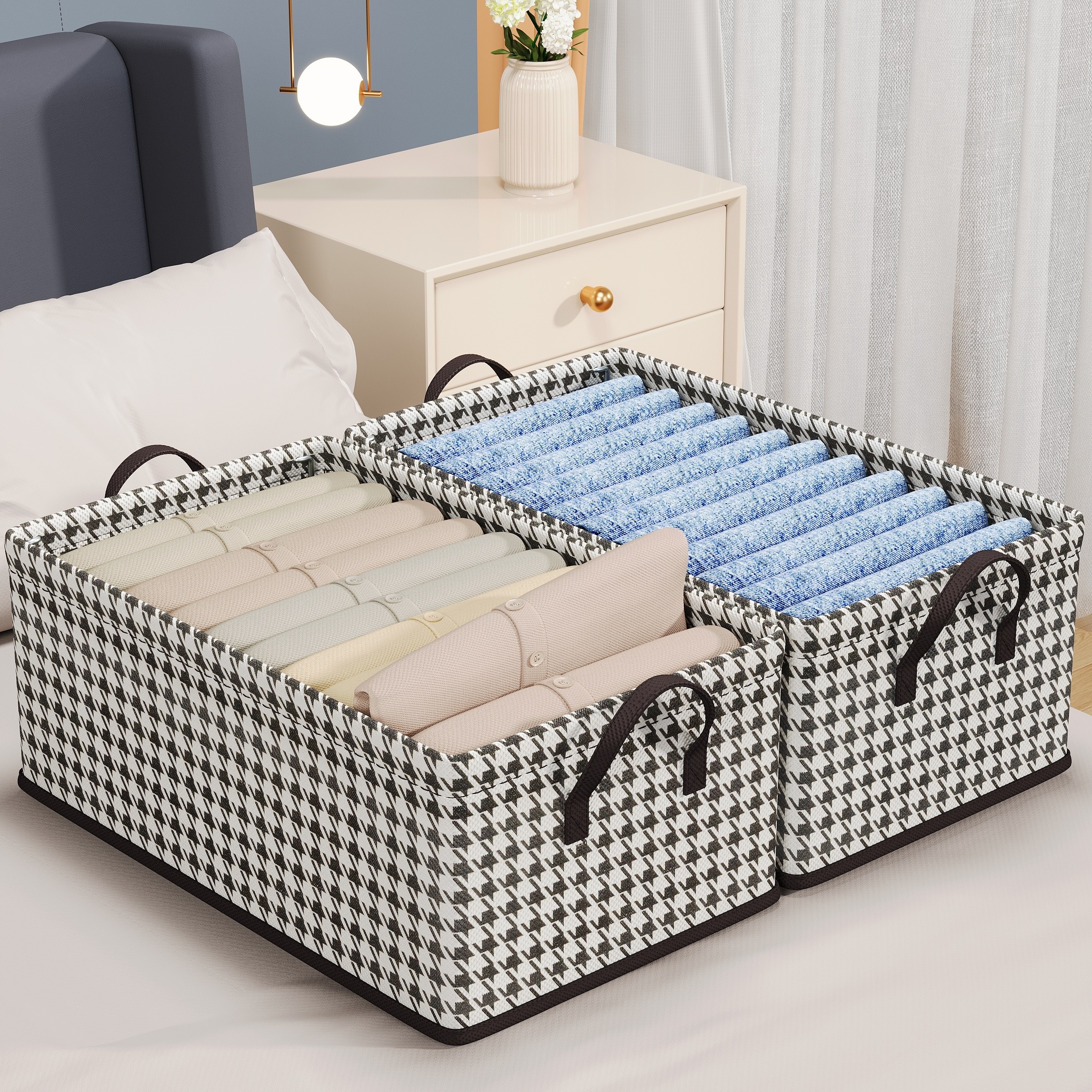 

Stylish Geometric Foldable Storage Basket With Handles - Non-woven Fabric Organizer For Bedroom, Living Room & Laundry