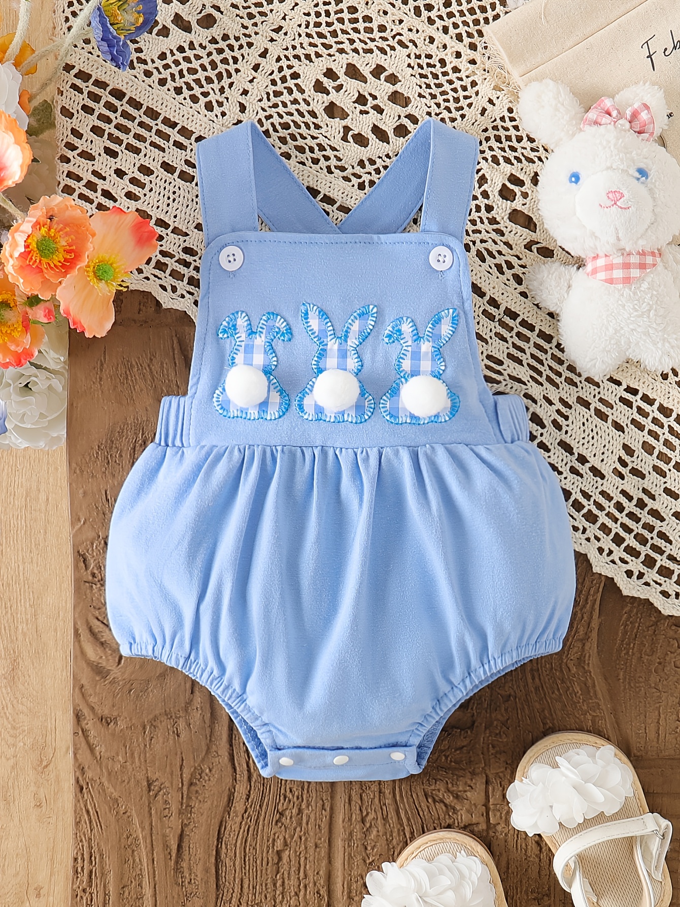 baby girl easter bunny embroidered jumpsuit easter gift suitable for 0 12 months infant daily casual outdoor for outdoor