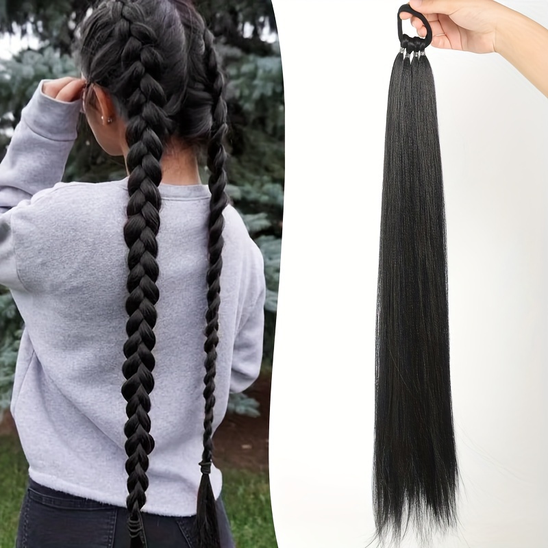 TEMU Synthetic 4-strand Straight Ponytail, Braids Into Various Styles
